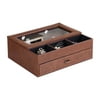12" in BROWN LEATHER TEMPERED GLASS MEN VALET BOX