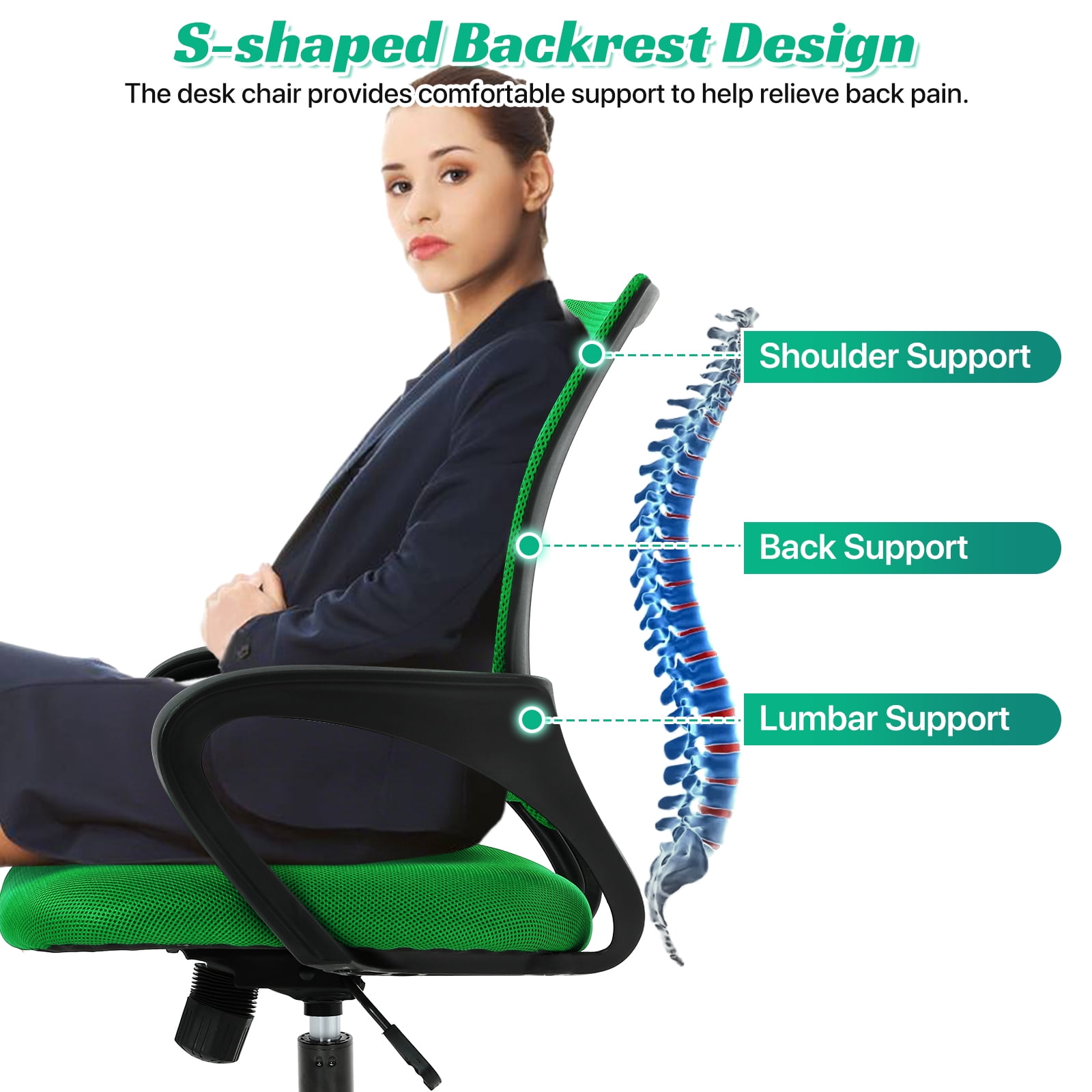NiamVelo Mesh Office Chair Computer Desk Chair for Adults, Mid Back Rolling Chair Cheap office chairs with Lumbar Support Armrest for Home Office,Green（2 Pack）
