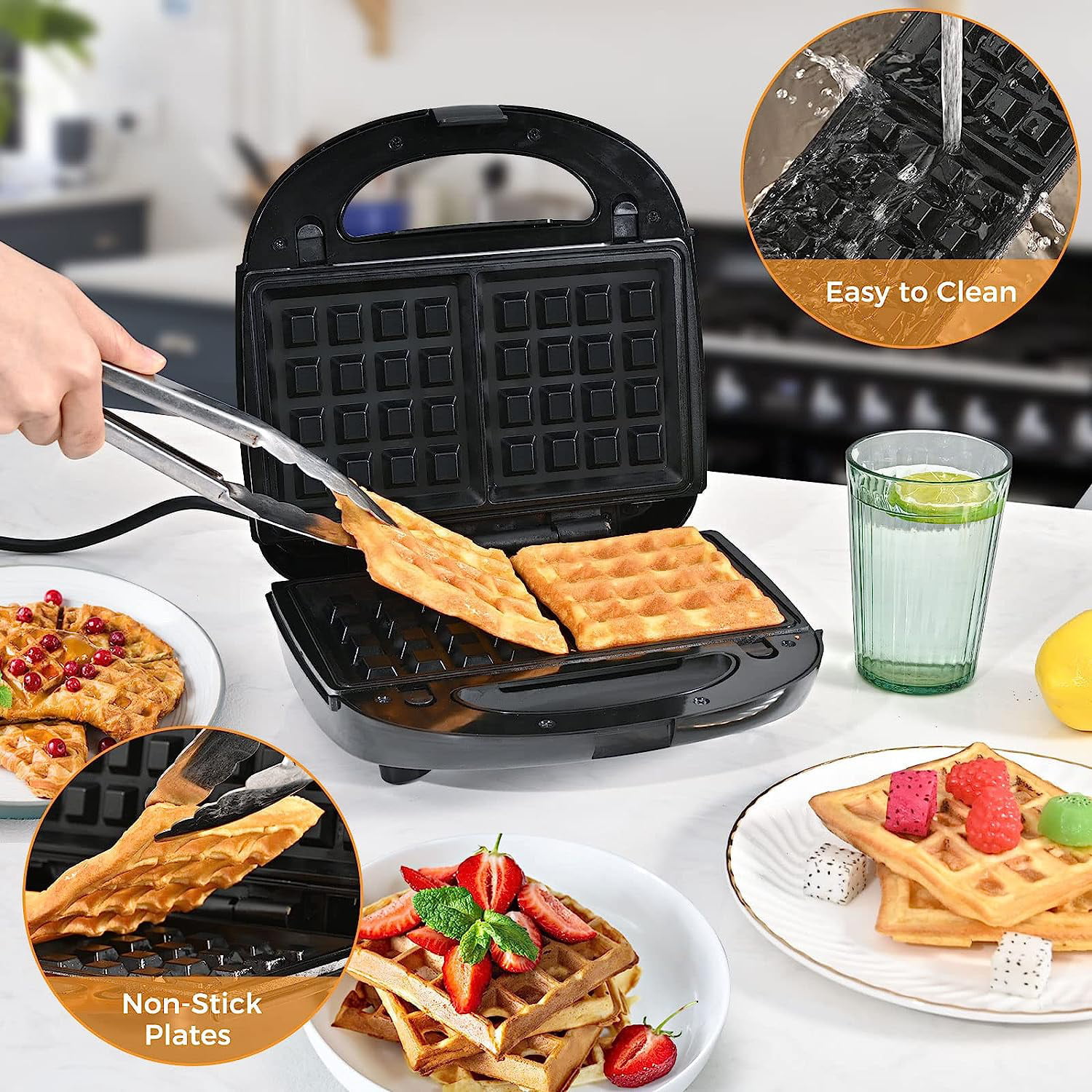 7-in-1 Sandwich Maker, Waffle Maker with Removable Plates Nonstick, Waffle  Iron Panini Press Grill Temperature and LED Indicator Lights, Dishwasher