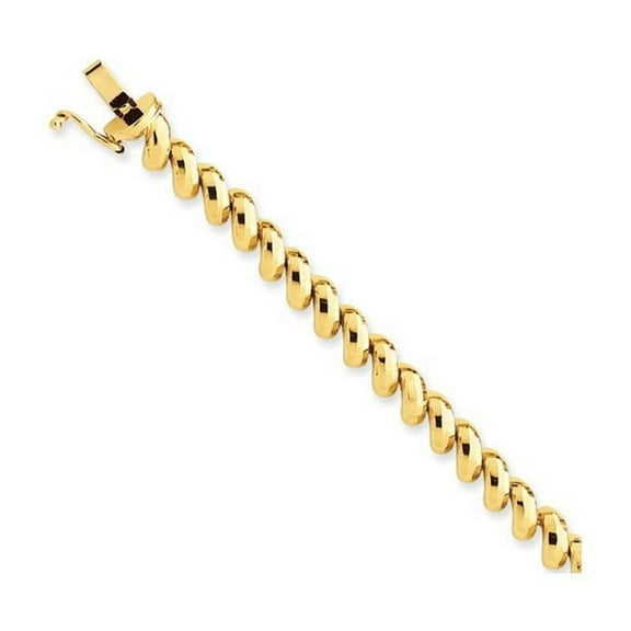 14k Yellow Gold Hollow Faceted San Marco Bracelet 7 Inch 5mm Box Clasp - Link Bracelet for Women