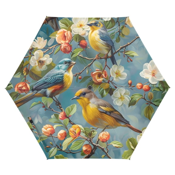 ALAZA Summer Birds Jasmine Flower UPF 50 Compact Folding Umbrella for Rain Travel Umbrella Packable