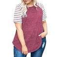 thumbnail image 2 of Pompotops Mode Femmes T-Shirt à Rayures Manches Courtes Col Rond Blouse Tops, 2 of 9