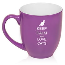 16 oz Purple Large Bistro Mug Ceramic Coffee Tea Glass Cup Keep Calm and Love Cats