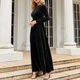 thumbnail image 2 of Vestido maxi de mujer Cuello redondo Manga larga Correa de cintura alta Vestido largo de color puro para otoño invierno Negro S, 2 of 6