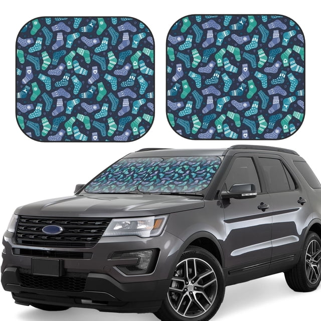 Vsdgher Green Christmas Print Socks Print Car Windshield Sun Shade, Reflective Sunshade Window Sunshade Sun Visor Protector Fit for Cars,Trucks,SUVs-Large