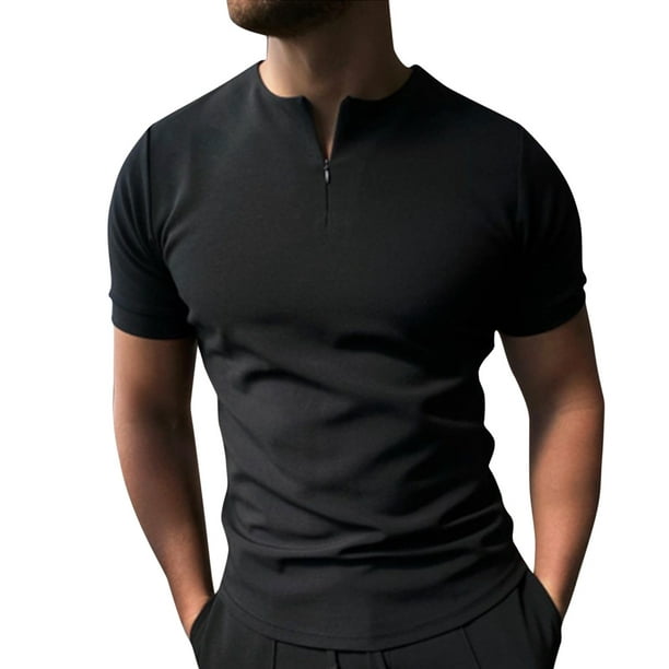 Outfmvch polo shirts for men Casual Invisible Zipper Turn-Down Collar ...