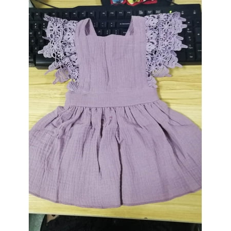 

Baby Girl Summer Sleeveless Dress Flare Sleeve Lace Patchwork V Back Tutu Sundress Solid Color Square Collar Princess Clothes