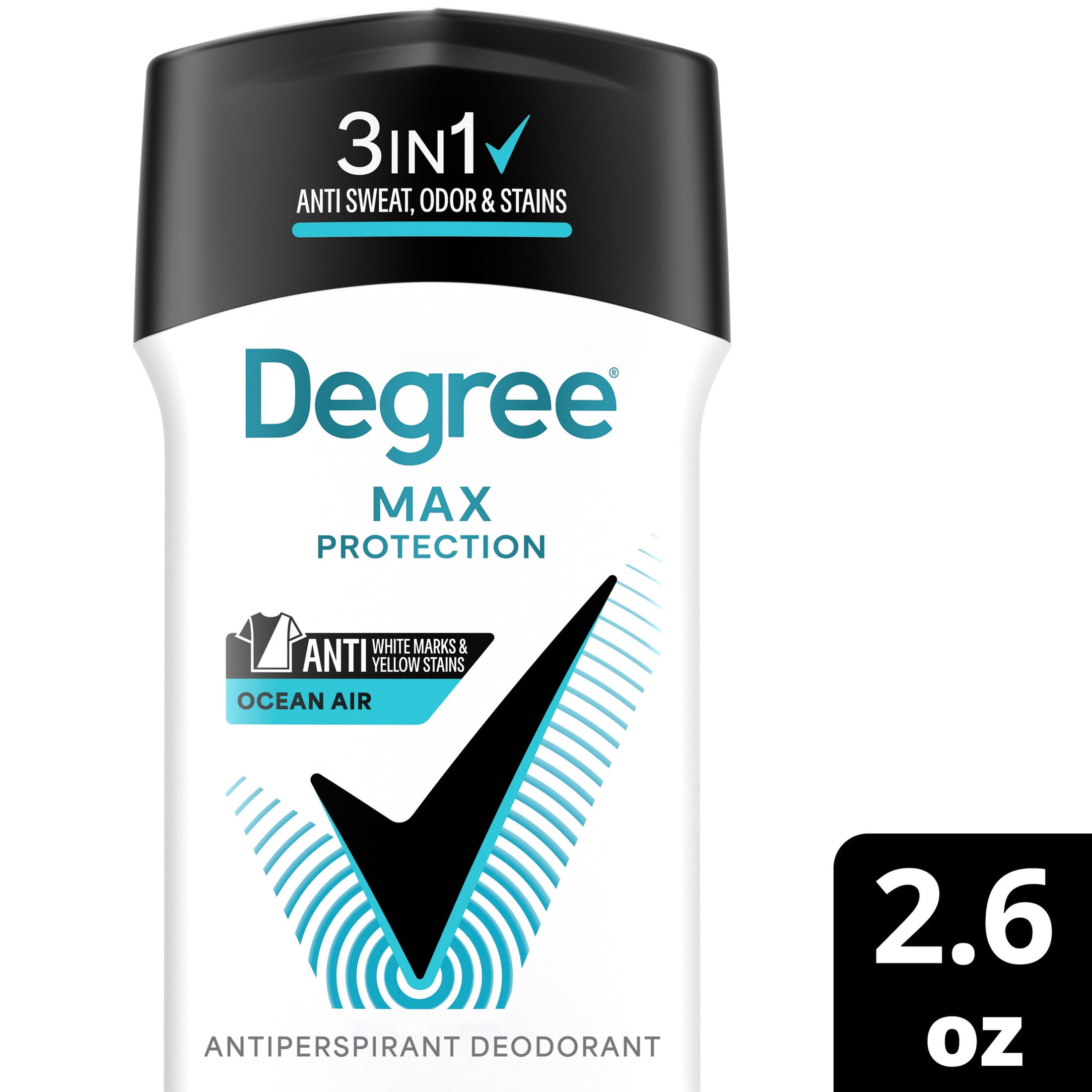 (4 pack) Degree Men 3in1 Max Protection Antiperspirant Deodorant Anti Sweat Odor and Stains Ocean Air 72-hour Protection, 2.6 oz