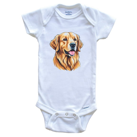 Cute Golden Retriever Dog Breed Baby Bodysuit, 0-3 months white