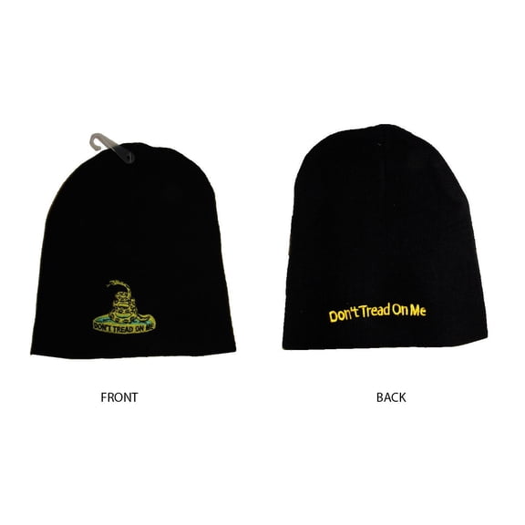 8" Black Gadsden Don't Tread On Me On Back Embroidered Beanie Cap Hat (RAM)