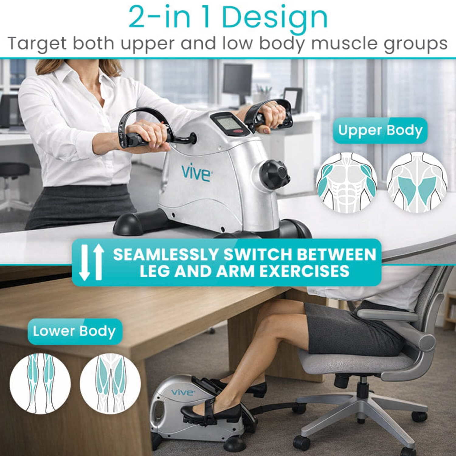 Vive Under Desk Bike Pedal Exerciser – Portable Mini Cycle for Legs and Arms, Low-Impact Stationary Pedal Machine for Home or Office
