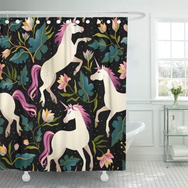 KSADK Colorful Abstract with Beautiful Unicorns Magic for Kid Design Pink Cartoon Star Shower Curtain Bath Curtain 66x72 inch