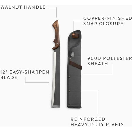 Japanese NATA Tool - Full Tang Machete for Yard Work - Balanced for Controlled Chopping & Cutting - Hunting Machete Knife with Sheath - Hardwood Walnut Handle - Stainless Steel Blade