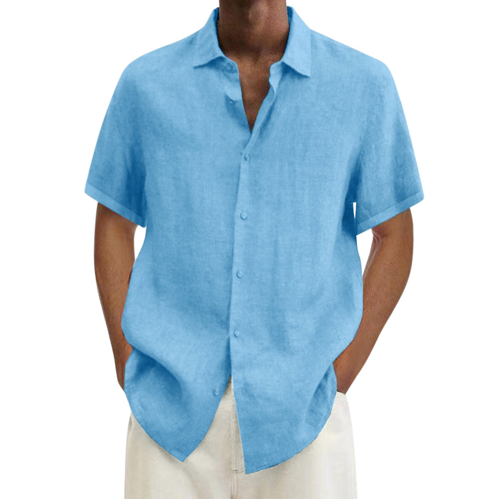 Mens Shirts Big And Tall Button Down Summer Hawaii Solid Short Sleeve