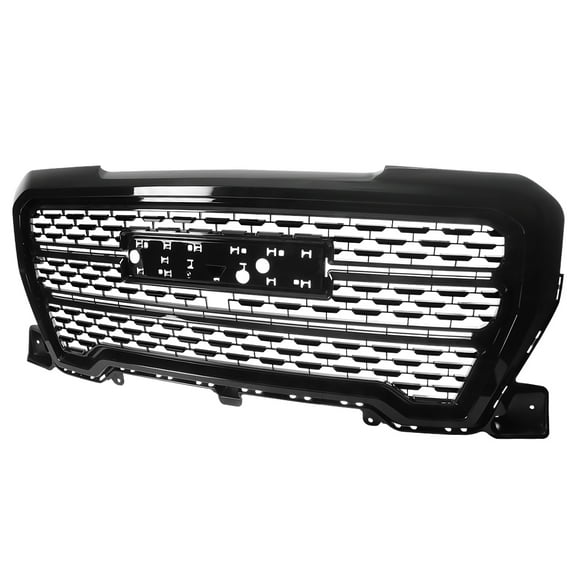 Spec-D Tuning Polished Black Denali Style Front Bumper Hood Upper Grill Grille Compatible with 2019-2021 GMC Sierra 1500