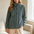 thumbnail image 2 of BXJX Womens Fleece Jackets, Zip up Long Sleeve Stand Collar Stripe Fall Spring Tops Green Size M, 2 of 7