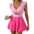 thumbnail image 1 of SKQIT Women's Ruffle Sleeve Cross Wrap Cutout Swim Dress, One Piece Tummy Control Bathing Suit, 1 of 6