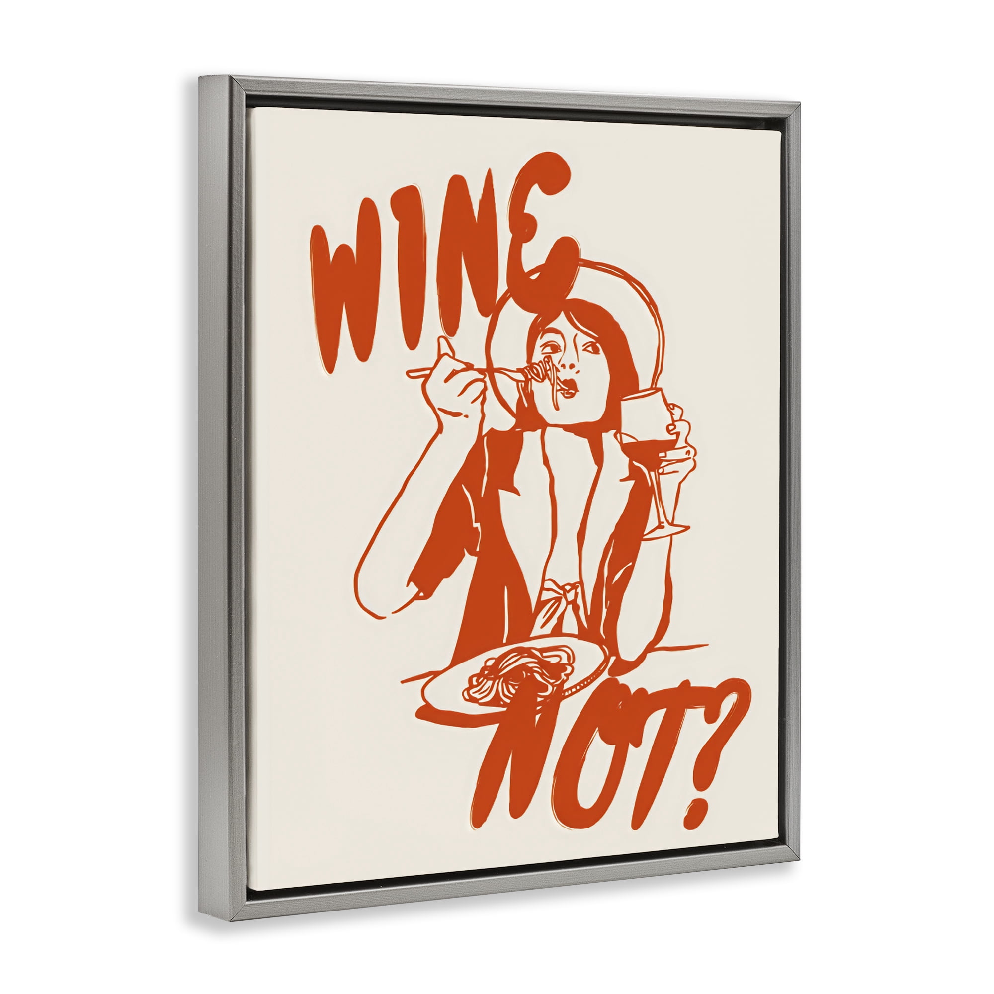 Stupell Industries Wine Not Retro Meal Time Gray Framed Floater Canvas Wall Art, design by The Prints Vibe