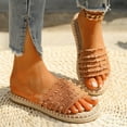 thumbnail image 5 of LOVZFMLL Sandals for Women Textile Open Toe Slip On Flat Slippers Summer Casual Outdoor Beach Vacation Fashion Slide Sandals Brown 8, 5 of 8