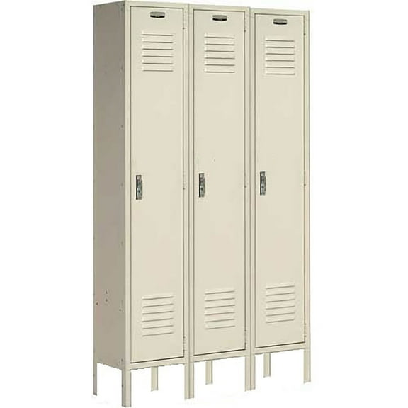 Global Industrial 652071TN 12 x 18 x 72 in. Single Tier Paramount Locker with 3 Door Ready to Assemble, Tan