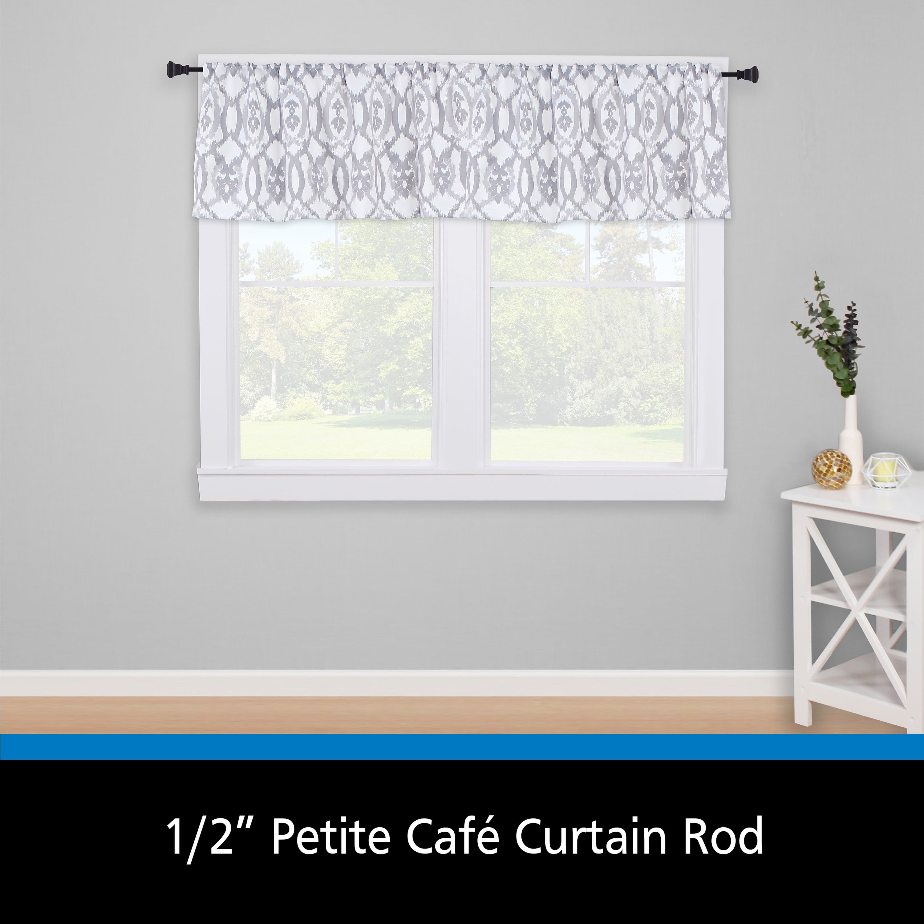 (1 pack) Mainstays 1/2" Twain Square Petite Café Adjustable Curtain Rod,48-84", Black