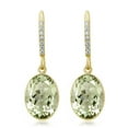thumbnail image 2 of Gem Stone King 10.00 Ct Green Prasiolite 14X10MM Oval 18K Yellow Gold Plated Silver Dangle Earrings, 2 of 3