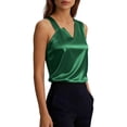 thumbnail image 5 of Women's Satin Camisole, Solid Color Sleeveless V-Neck Tank Top, Elegant Silk Feel Casual Summer Blouse Green M, 5 of 8