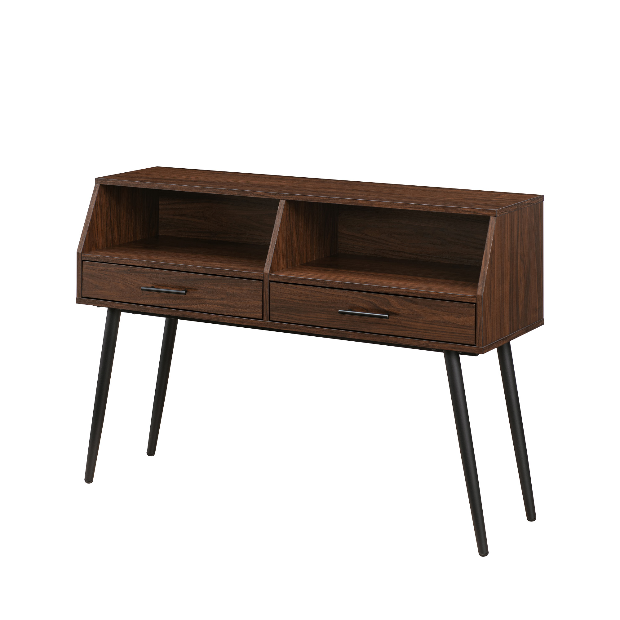 Walker Edison 44” Mid-Century Modern 2-Drawer Entry Table, Dark Walnut
