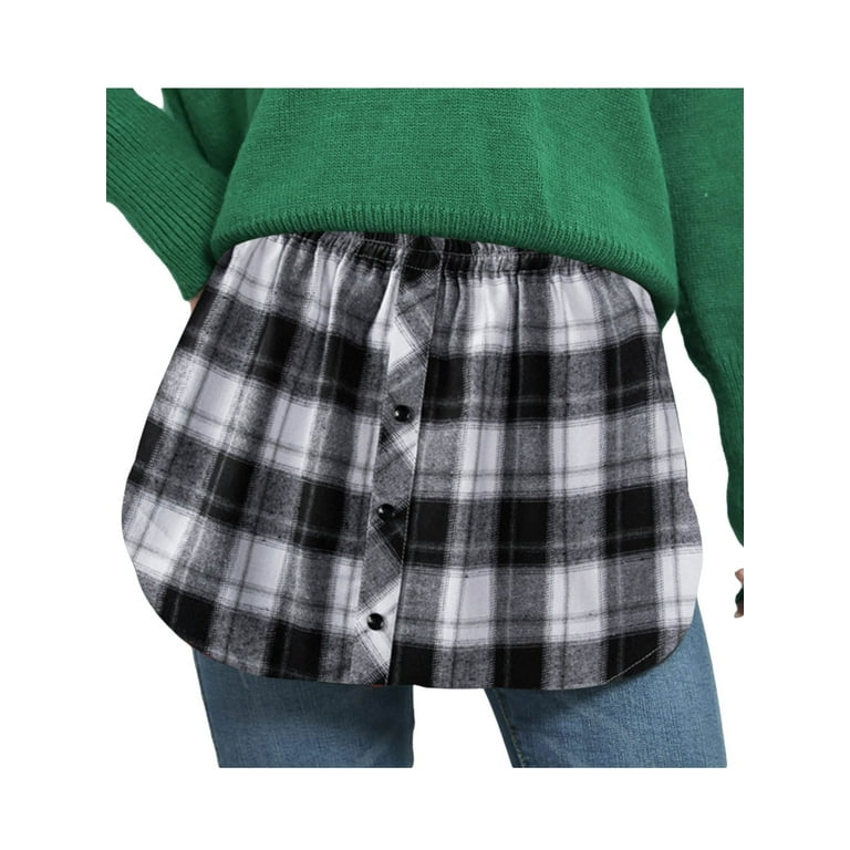 KOMOO Hoodie Hole Skirt Fake Lower Sweep Skirt High Waist Side Spilt Hem Plaid Skirt Plus Size