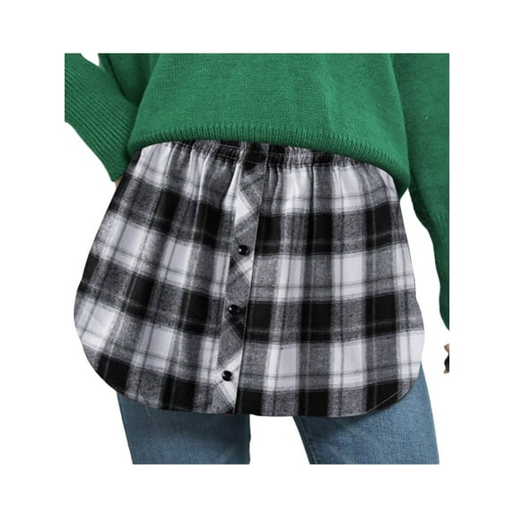 KOMOO Hoodie Hole Skirt Fake Lower Sweep Skirt High Waist Side Spilt Hem Plaid Skirt Plus Size
