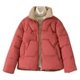 thumbnail image 2 of Juebong Womens Oversized Puffer Jacket Stand Collar Full Zip Cropped Bubble Puffy Down Jackets Quilted Padded Warm Coat Outwear Watermelon Red,XL, 2 of 7