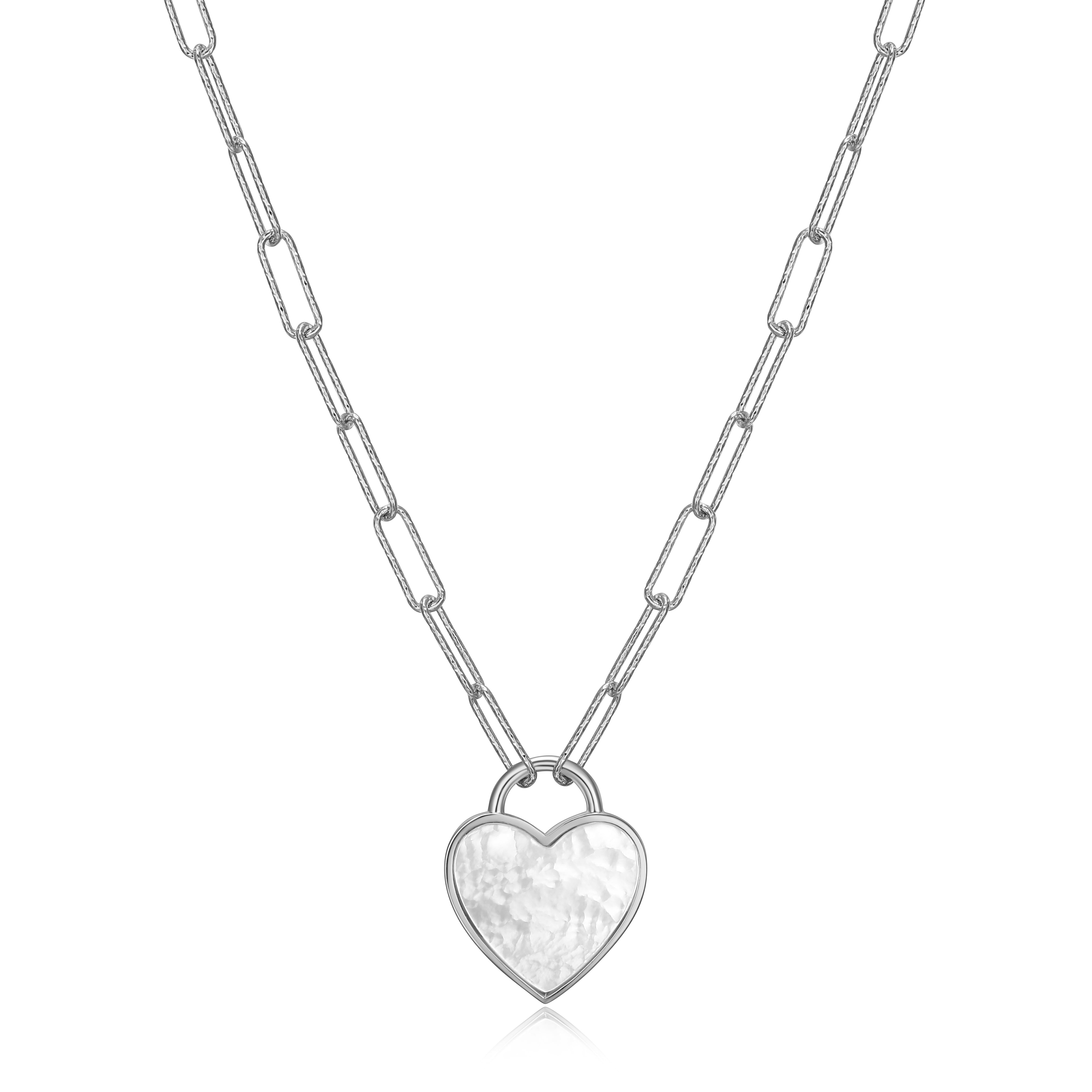 Forever Facets Mother of Pearl Heart Paperclip 18” Necklace