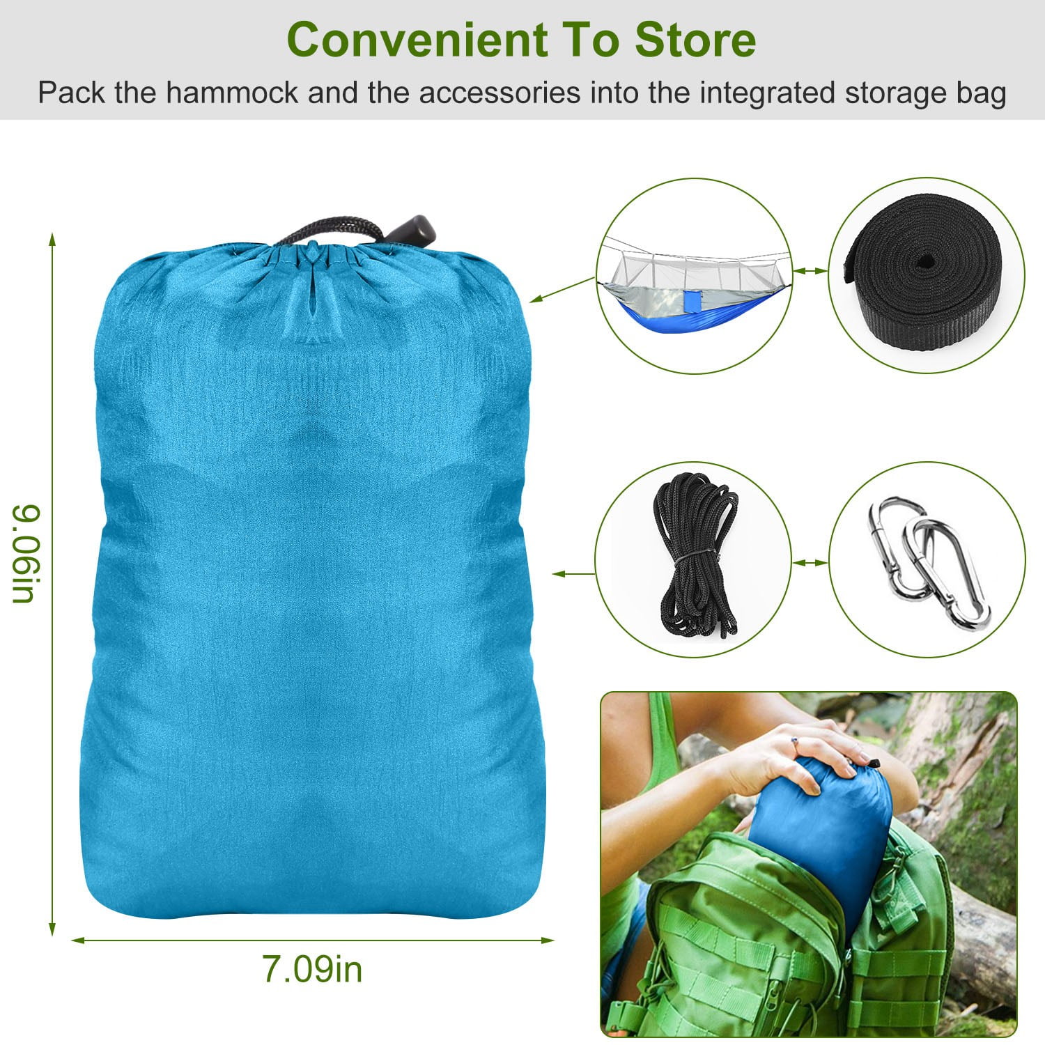 Camping Hammock, Portable Double Hammock with Net, 600lbs Load 2 Persons Hammock w/Mosquito Net Outdoor Hiking Camping Hommock Portable Nylon Swing Hanging Bed w/ Strap Hook Carry Bag