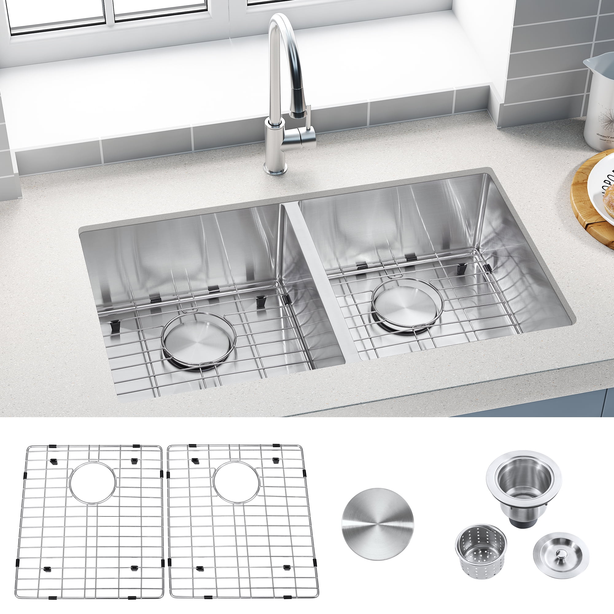 32-Inch Double Bowl Stainless Steel Undermount Kitchen Sink