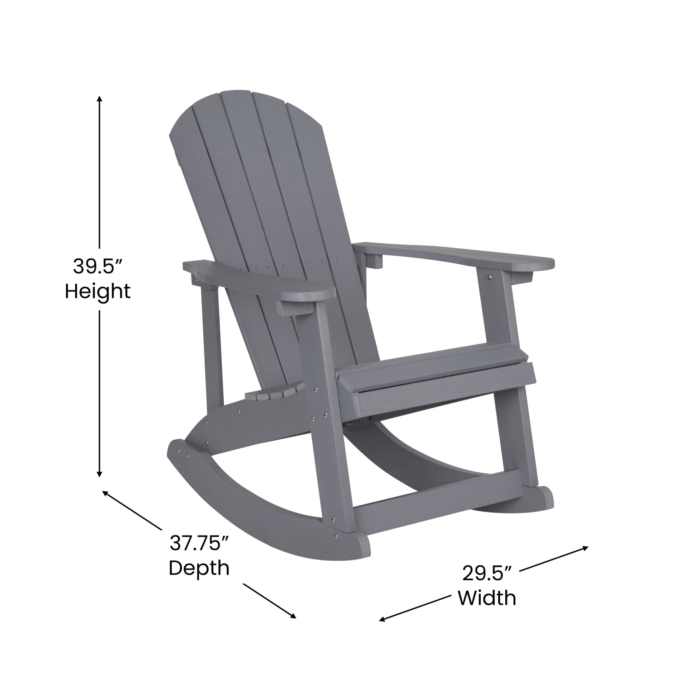 Emma + Oliver Set of 2 Classic All-Weather Poly Resin Rocking Adirondack Chairs in Gray with Matching Side Table for Year Round Use