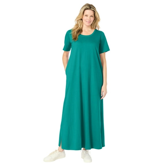 Woman Within Plus Size Perfect Short-Sleeve Scoopneck Maxi Tee Dress