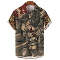 thumbnail image 4 of Camisa vintage japonesa con estampado 3D de samurái para hombre, camisa de manga corta de gran tamaño con solapa y botones, estilo callejero, 4 of 5
