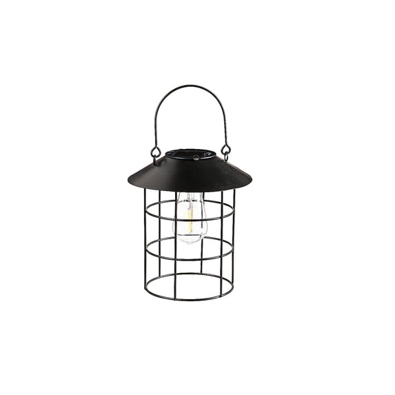 Evergreen 45"H 3 in 1 Solar Caged Bulb Lantern, Black- Fade and Weather Resistant Outdoor Decor for Homes, Yards and Gardens