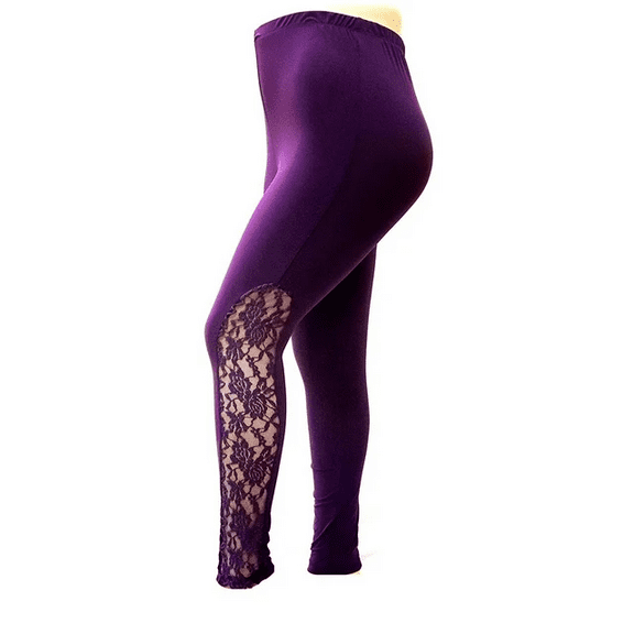 Womens Plus Size Purple Leggings with Elegant lace Panel Sizes YP1283 Made in USA