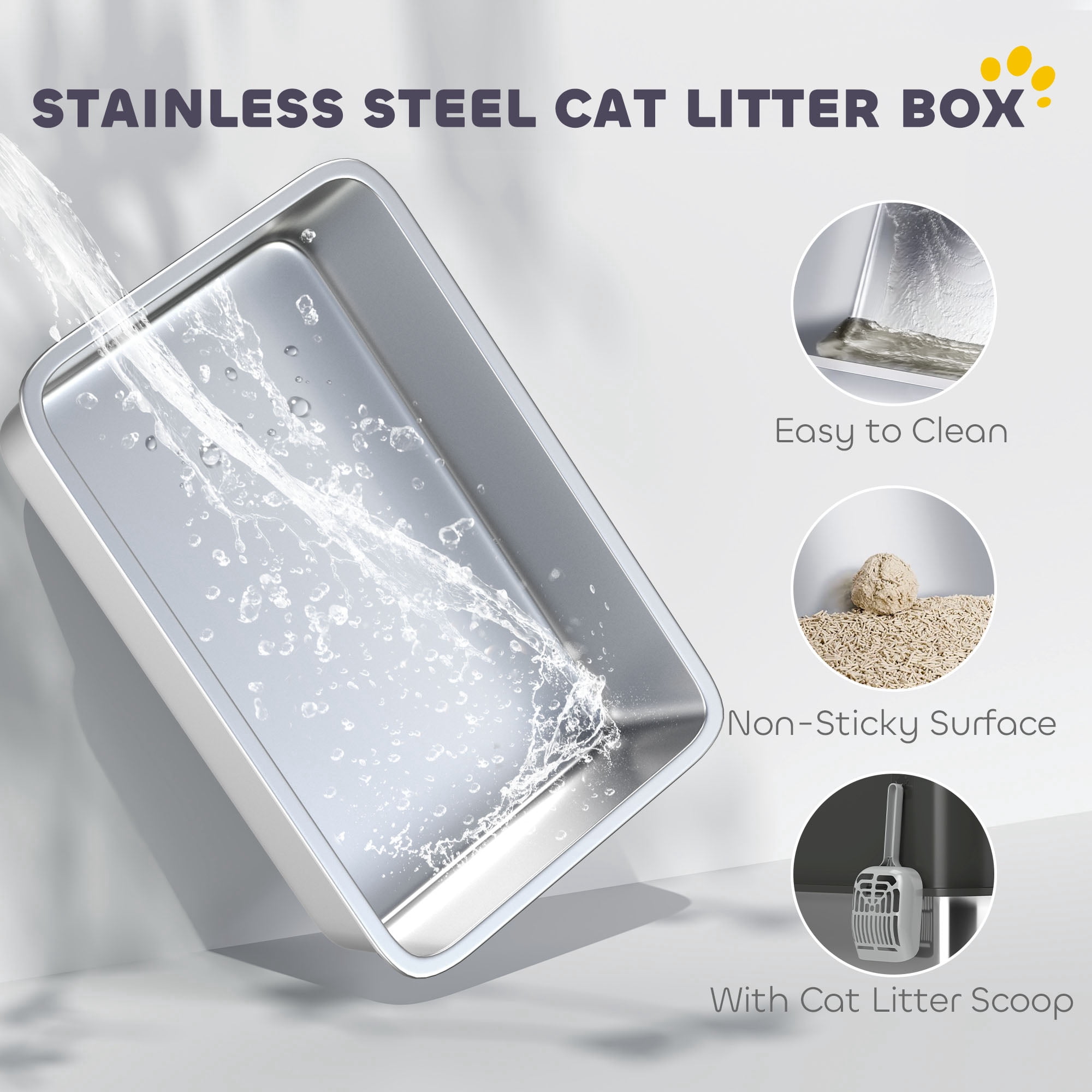 Extra Large Enclosed Top Entry Cat Litter Box, Stainless Steel Anti-Leak Odor Control Cat Toilet With Non-Slip Design, Durable ABS Pet Waste Basin With Litter Scoop For Cats Up To 20Lbs