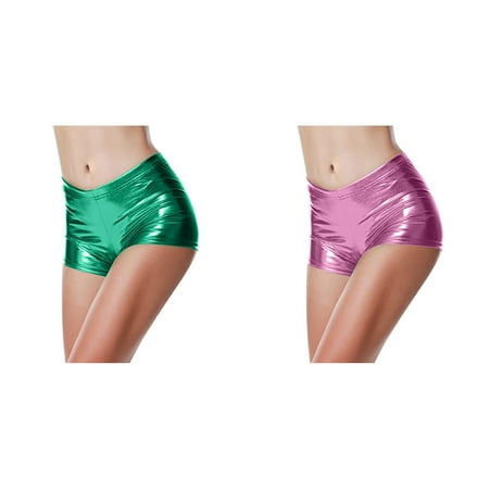 (2-Pack) 2025 New Women s Shorts Panty Women s Shorts Casual Plus Size Glossy Metallic Rave Dance Seamless Shorts for Women Workout Short Trousers High Sweat Shorts Women Waisty Hot Pants