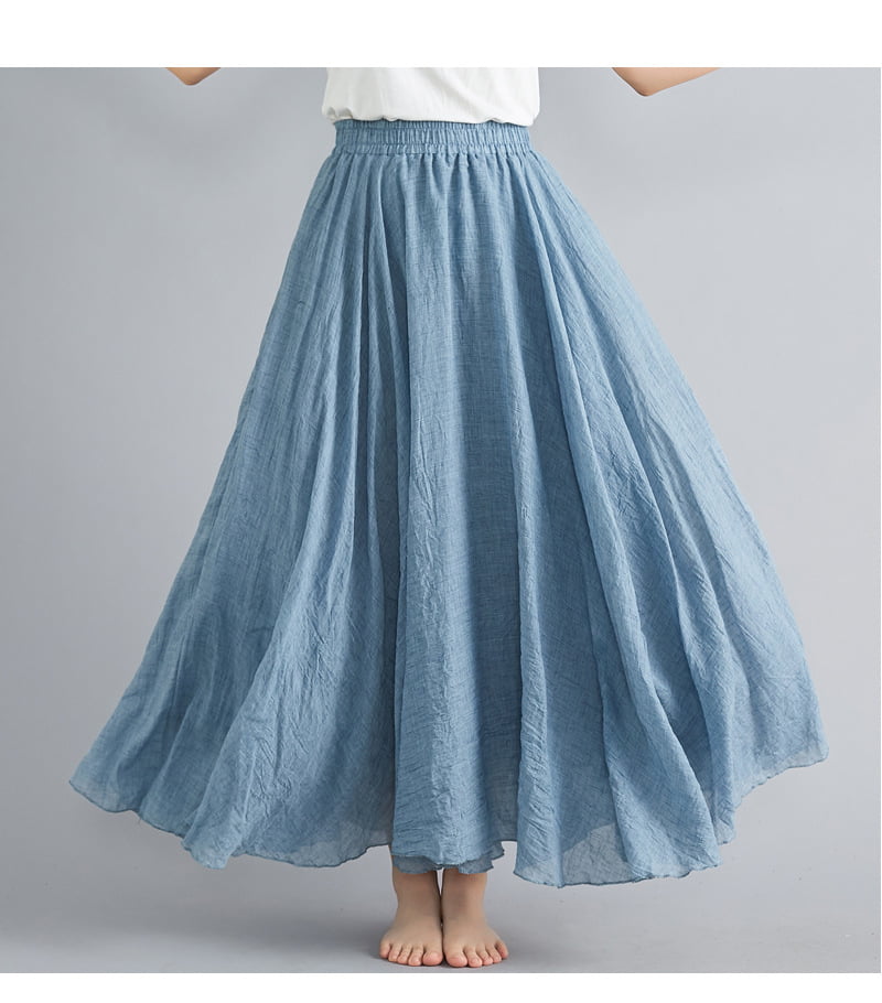 Women's Bohemian Gypsy Elastic Waist A Line Cotton Linen Long Maxi Skirt  Niagara blue - Walmart.com