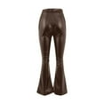 thumbnail image 5 of OSOLU Women's Leather Pants High Waist Solid Color Pu Shiny Flared Trousers Slim Fit Bottoms Trendy Vibrant Trousers, 5 of 5