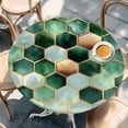 thumbnail image 3 of Geometric Pattern Round Fitted Table Cover Green Brown Hexagon Collage Art Waterproof Table Cloth with Elastic Edge Wipeable Tablecloth for Picnic Camping Party Fits 36"-44" Diameter, 3 of 8