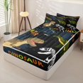 thumbnail image 2 of Metsweet Cartoon Dino Zipper Twin Comforter Sets with Fitted Sheet and 2 Pillowcases, Graffiti Dinosaur Skeleton Zipper Bedding Set, Brown Black White,4-Piece,Black Reversible, 2 of 6