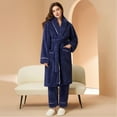 thumbnail image 4 of Matching Couples Pajamas Unisex Soft Plush Robe Cozy Warm Bathrobe Fuzzy Female Long Spa Robe Sleepwear Long Sleeve Loungewear with Pockets 2 Piece Navy XXXL, 4 of 5