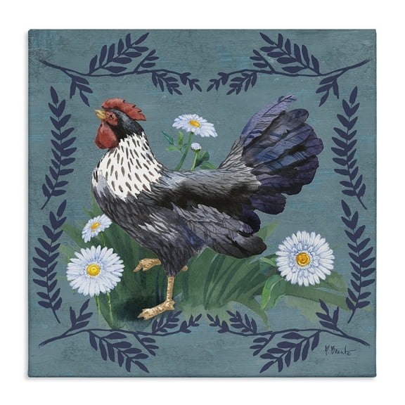 Stupell Industries Country Hen & Ferns Animals & Insects Painting Gallery Wrapped Canvas Art Print Wall Art, 17 x 17