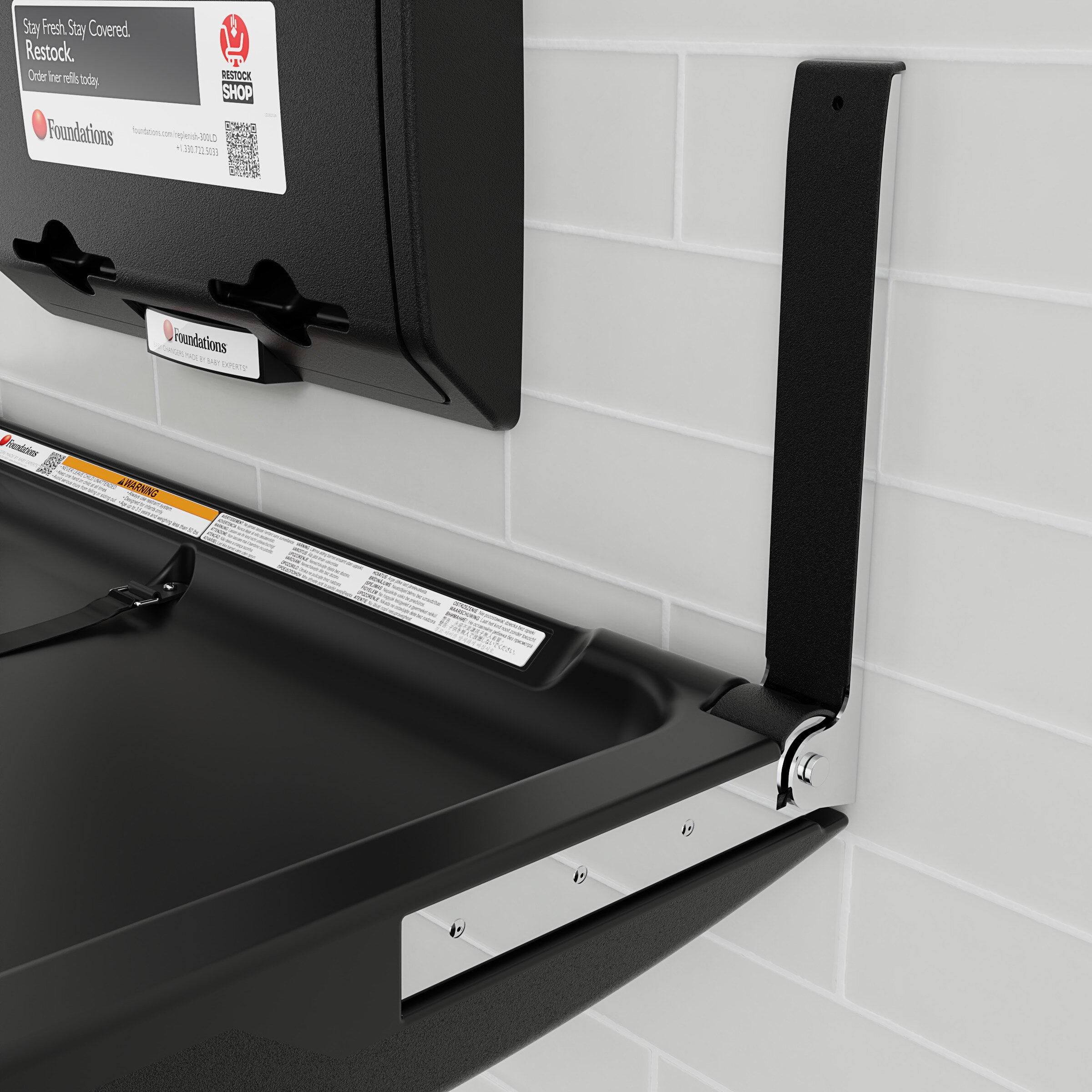 Foundations Elements Changing Station Liner Dispenser, Lockable, Wall Mounted, Black, 300-LD-02