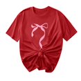 thumbnail image 2 of Womens Tops under $10 Bow Ribbon Short-Sleeved Printed Round Neck Casual T-Shirt Red S, 2 of 4
