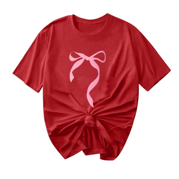 Primavera Top Mujeres Moda Casual Nueva Cinta de Arco Impresa Cuello Redondo Camiseta de Manga Corta, Camiseta de Cuello Tripulado